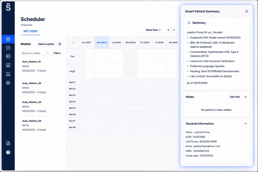 Smart Patient Summary Screen | Somnoware