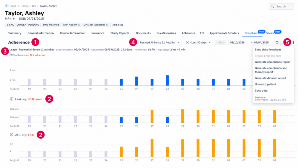 Patient-level therapy data view in Somnoware